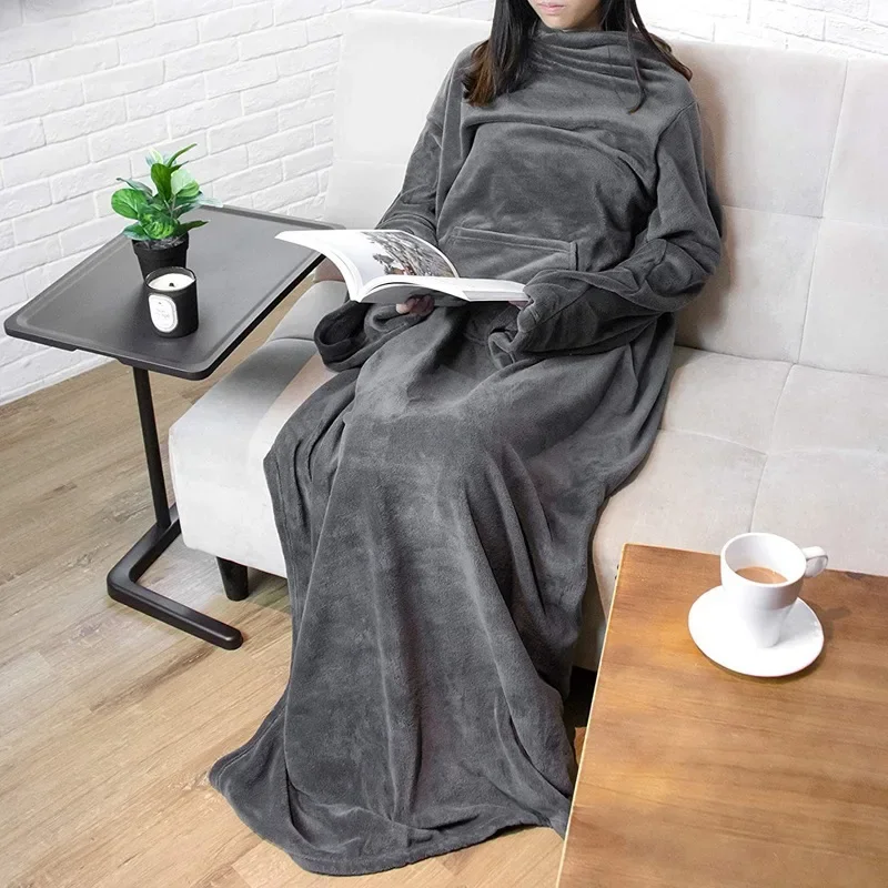 Home Wearable Adult Blanket Large Pocket Multifunctional Lazy Sleeve Blanket Antistatic Flannel Blanket TV Sofa Blanket - Image 2