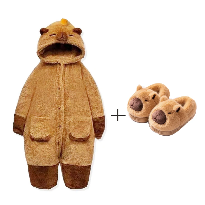 Women Pajamas Lovely Capybara Robe Girls Homewear Anime Onesie for Adults Coral Fleece Warm Pajams Friend Party Holiday Jumpsuit - Image 2