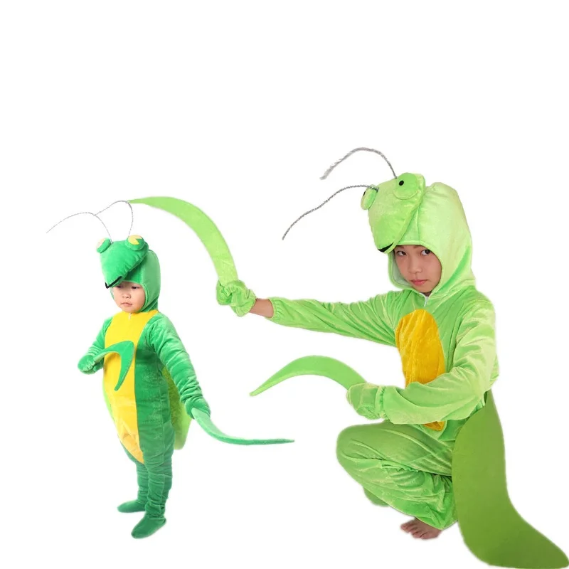 Golden Velvet Pajamas Praying Mantis Animal Insect Fancy Dress Jumpsuit Children Adults Gifts Cosplay Halloween Costume - Image 2