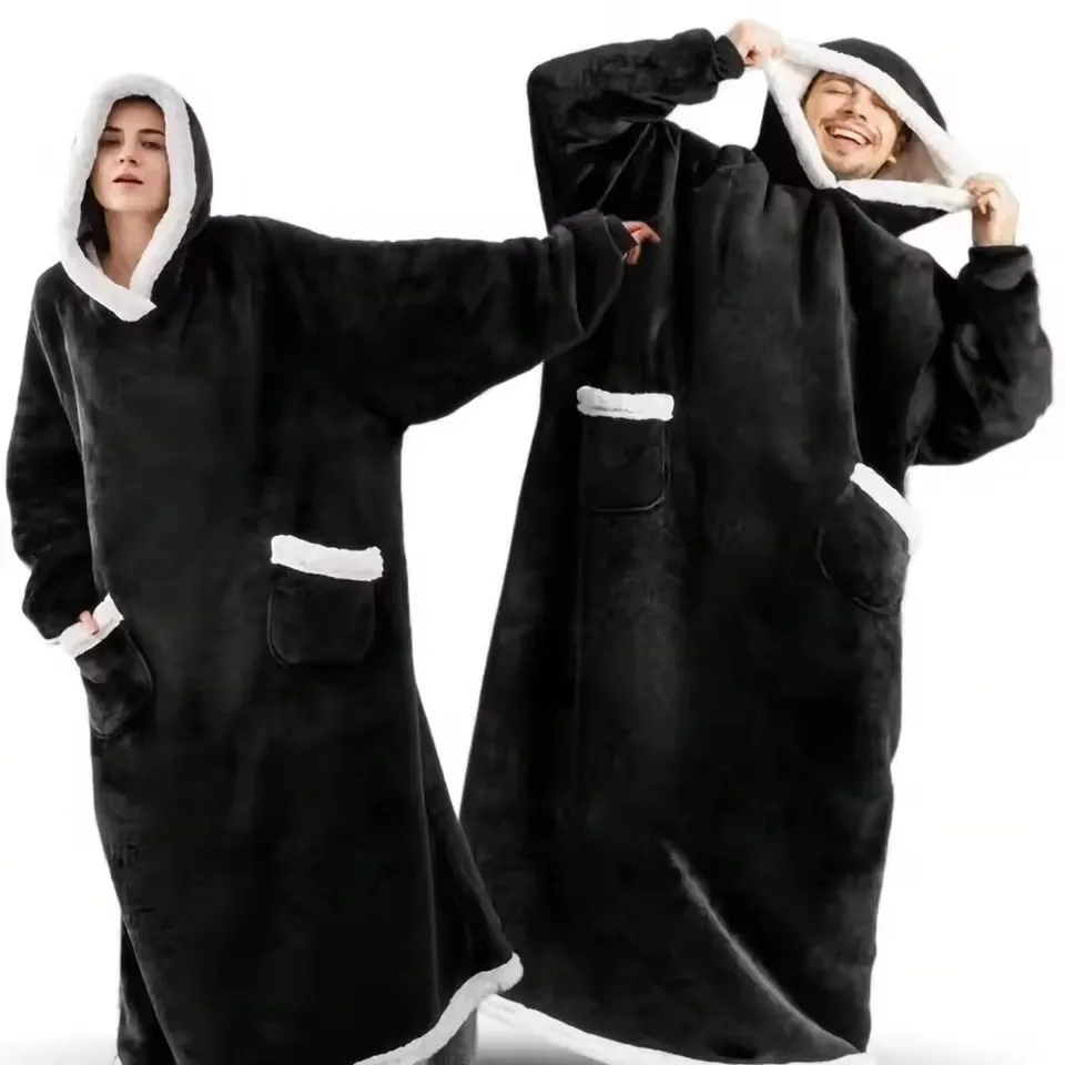180cm Super Long Flannel Blanket Pyjamas with Sleeves Winter Hoodies Sweatshirt Women Men Pullover Fleece Giant Oversized Outdoo - Image 5