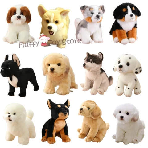1pc Simulation Lifelike Dog Plush Dolls Corgi Bulldog Pomeranian Stuffed Pet Soft Animal Toys Home Decor Children Birthday Gift