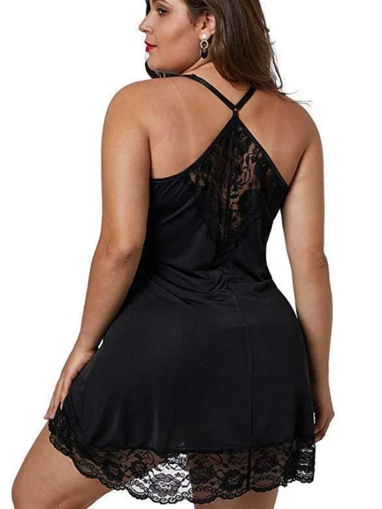 8XL Plus Size Lingerie Women Lace See Through Teddy Babydoll V Neck Sleeveless Nightdress Large Size Erotic Sleepwear Pajamas - Image 4