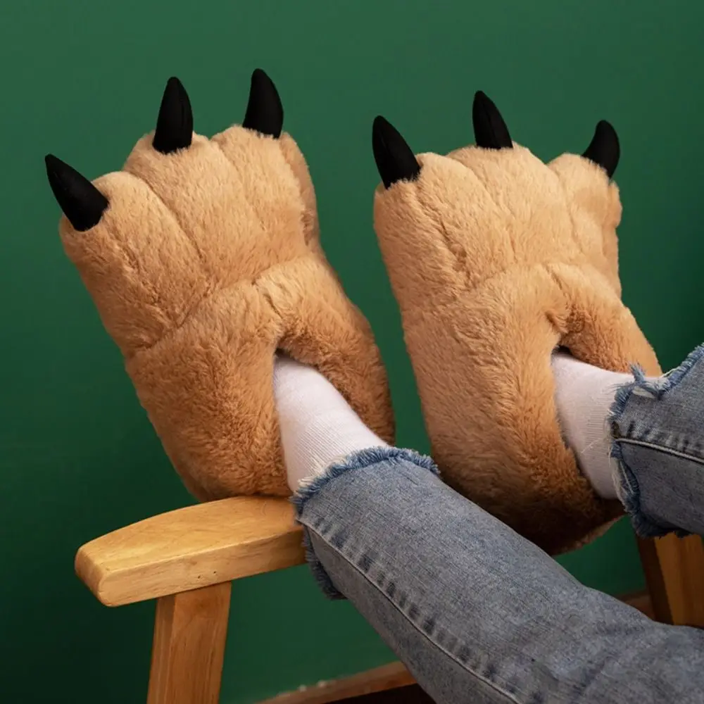 Cute Cartoon Winter Tiger Claw Slippers Large Furry Plush Cat Paw Boots - Image 2