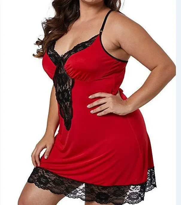 8XL Plus Size Lingerie Women Lace See Through Teddy Babydoll V Neck Sleeveless Nightdress Large Size Erotic Sleepwear Pajamas - Image 7