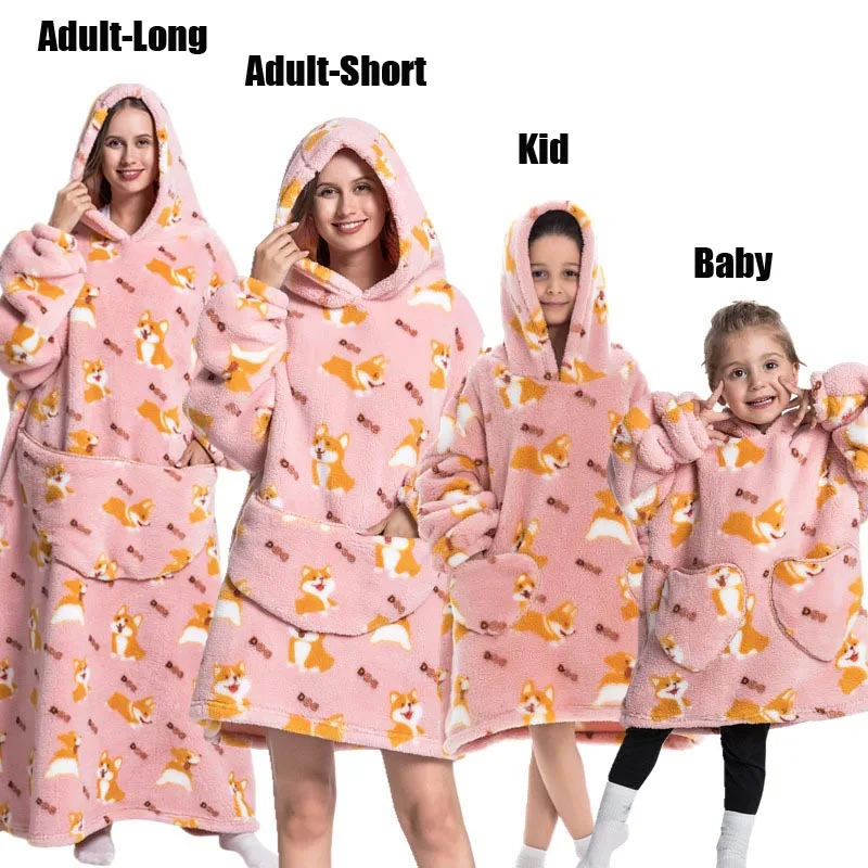 Plush Fleece Family Matching Hoodie Girl Sweatshirt Homewear Men Women Children Thick Pullover Oversize Winter Sherpa Blanket - Image 27