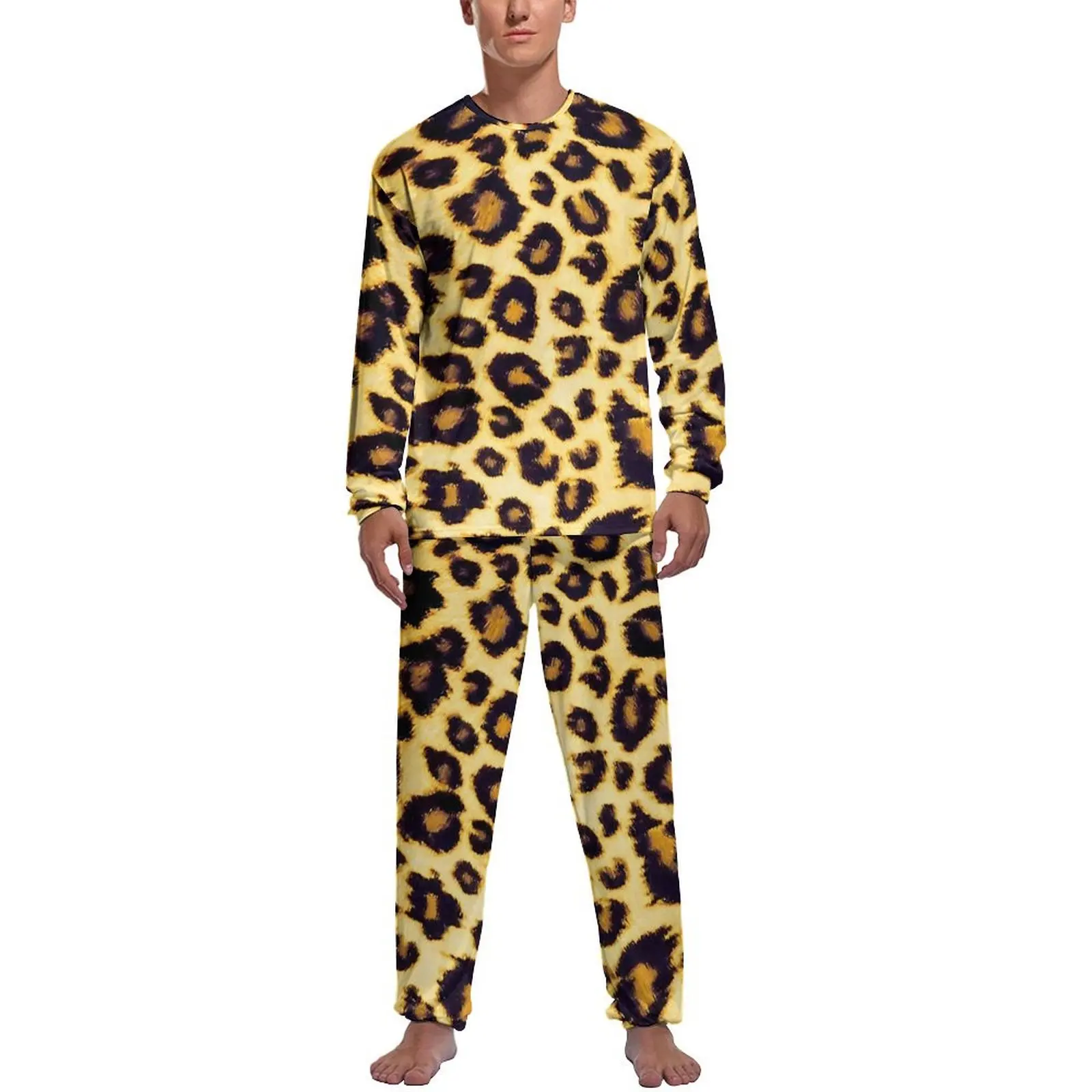 Orange Leopard Print Pajamas Spring Casual Sleepwear Mens 2 Pieces Pattern Long Sleeve Fashion Pajama Sets - Image 11