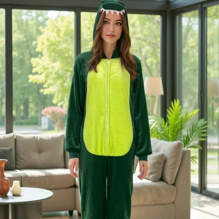 Milk Loong Cartoon Onesie For Women With Zipper Hooded Onesie Homewear Flannel Cartoon Pajamas - Image 11