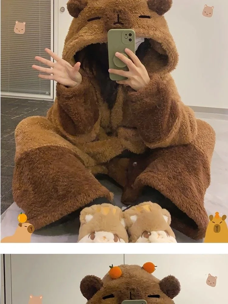 Adult Capybara Robes Onesies Pajamas Cartoon Pyjama Animal Kigurumi Slipper Halloween Cosplay Costumes Warm Sleepwear Jumpsuit - Image 6