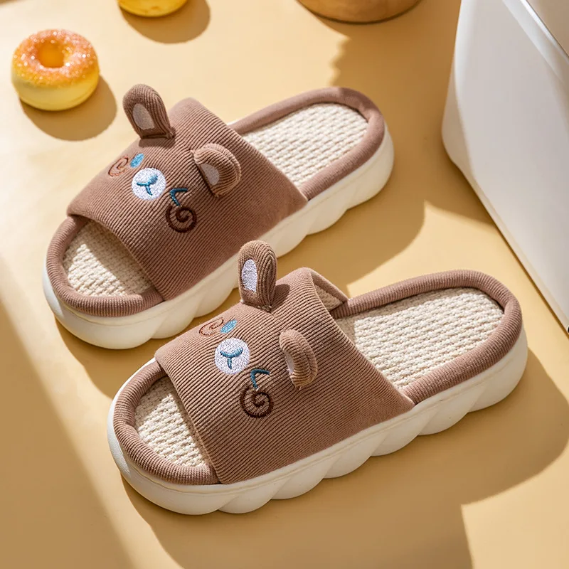 Home Linen Slipper for Women Cute Bunny Clouds Flip Flops Female Design Cozy Shoes Slides Four Season Platform Couples Sandals - Image 3