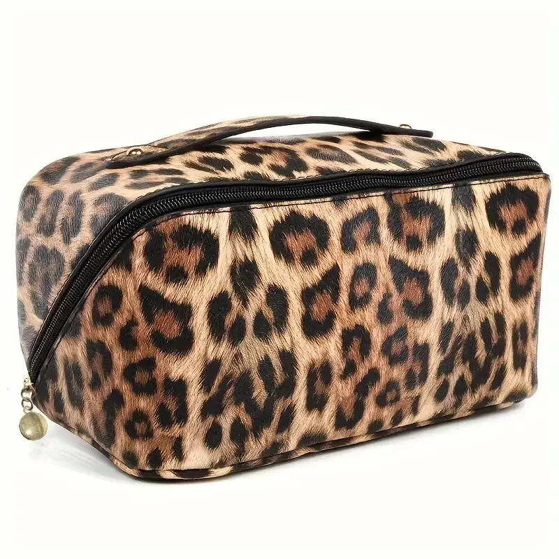 PU Leopard Print Pillow Makeup Bag Large Capacity Cosmetic Storage Bag Portable Travel Toiletry Bag