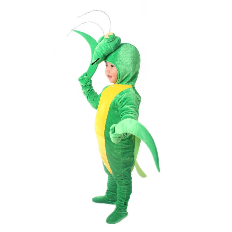 Golden Velvet Pajamas Praying Mantis Animal Insect Fancy Dress Jumpsuit Children Adults Gifts Cosplay Halloween Costume - Image 7