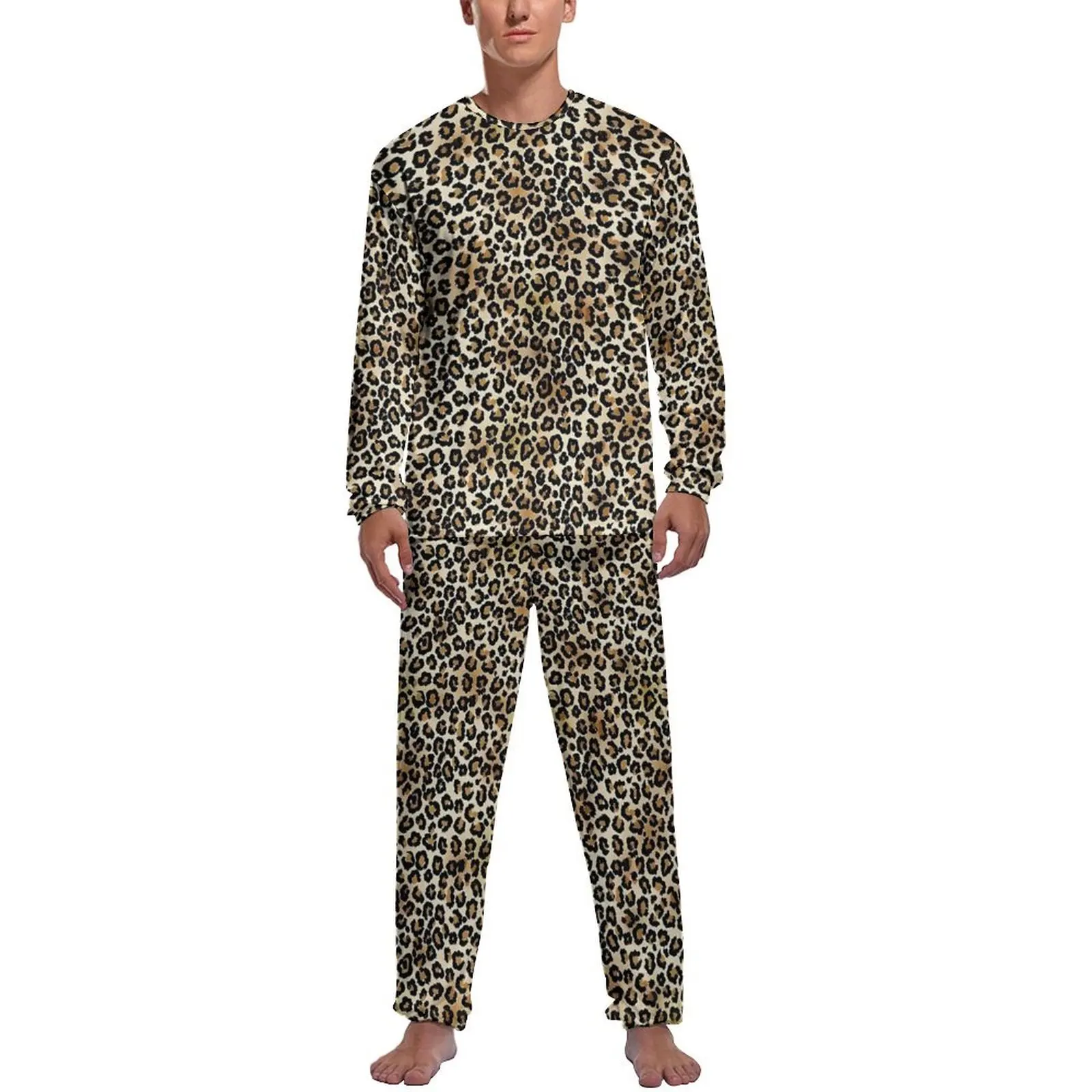 Orange Leopard Print Pajamas Spring Casual Sleepwear Mens 2 Pieces Pattern Long Sleeve Fashion Pajama Sets - Image 21