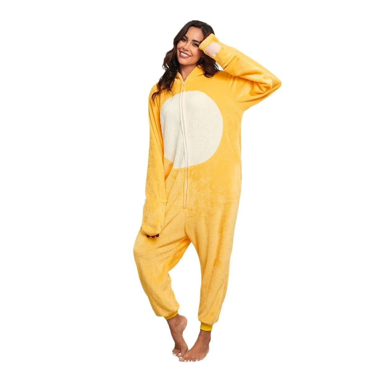 Milk Loong Cartoon Onesie For Women With Zipper Hooded Onesie Homewear Flannel Cartoon Pajamas - Image 5