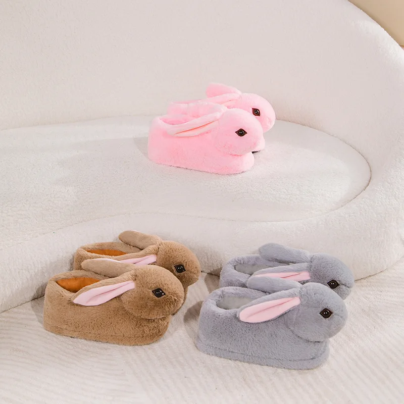 Cute Rabbit Slippers Women Cartoon Bunny Shoes Warm Faux Fur Soft Sole Girls Indoor Home Floor Slipper Funny House Footwear - Image 5