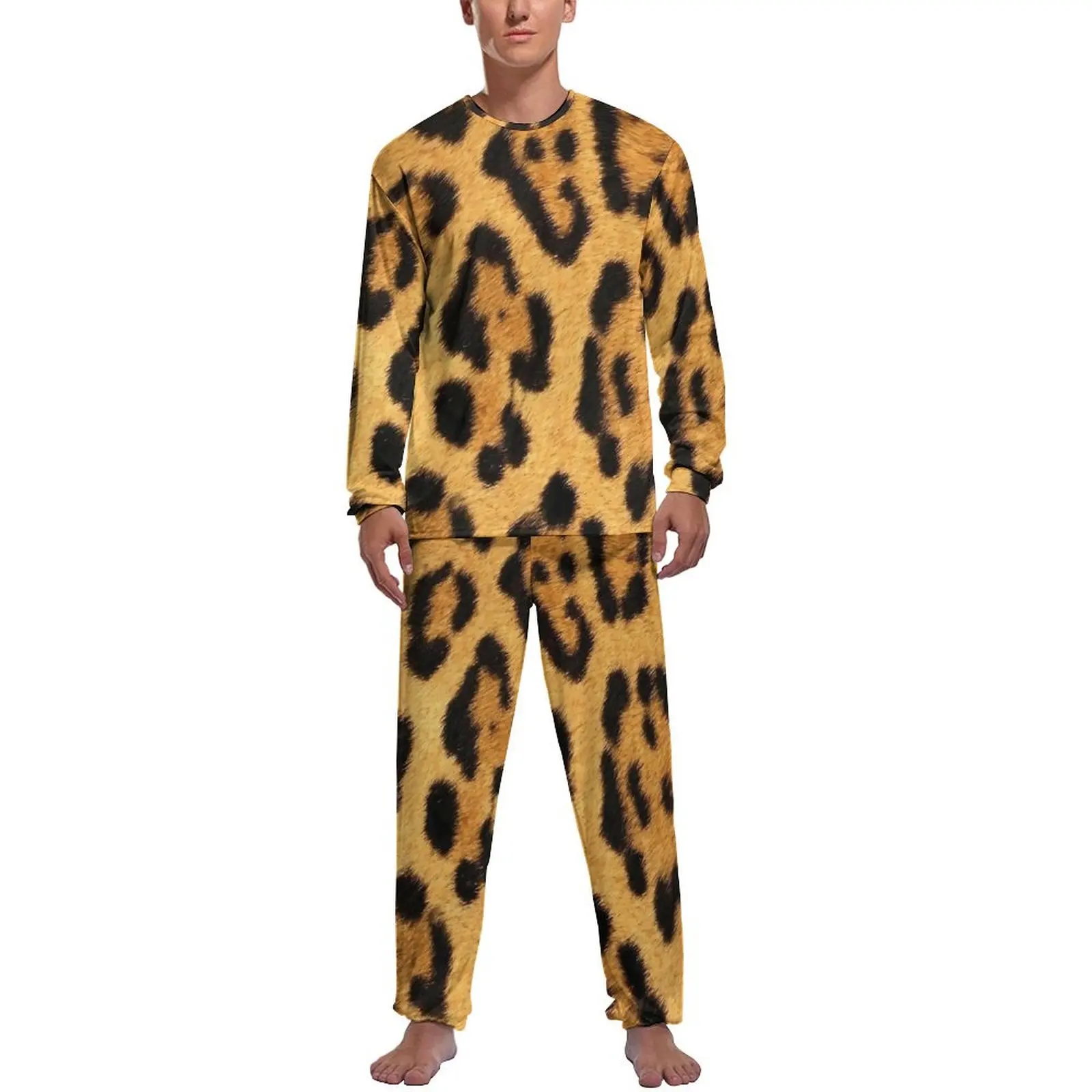 Orange Leopard Print Pajamas Spring Casual Sleepwear Mens 2 Pieces Pattern Long Sleeve Fashion Pajama Sets - Image 18