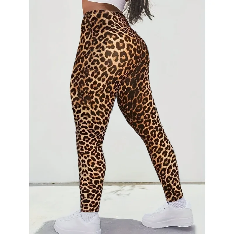 Plus Size Women Leggings Streetwear Fashionable Leopard Print Trousers with Slim Fit and Tight Fit Elastic Waistband Pants - Image 2