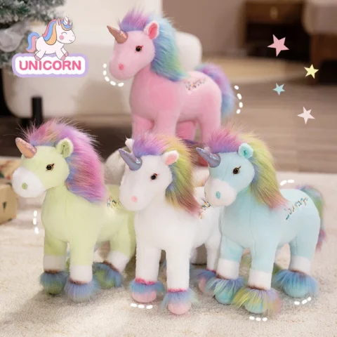 New Dazzling Color Unicorn Plush Toy Cute Stuffed Animals Rainbow Unicorn Plushies Doll Soft Kids Toy for Girls Kawaii Room Deco