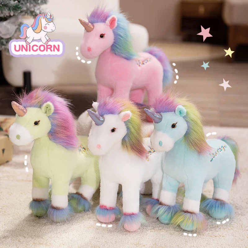 New Dazzling Color Unicorn Plush Toy Cute Stuffed Animals Rainbow Unicorn Plushies Doll Soft Kids Toy for Girls Kawaii Room Deco