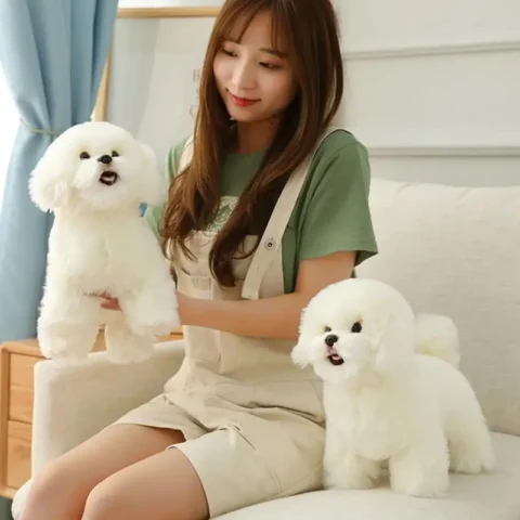 Realistic Bichon Plush Toy Soft Stuffed Animal Furry Puppy Doll Comforting Companion for Children Play and Home Decors A2UB