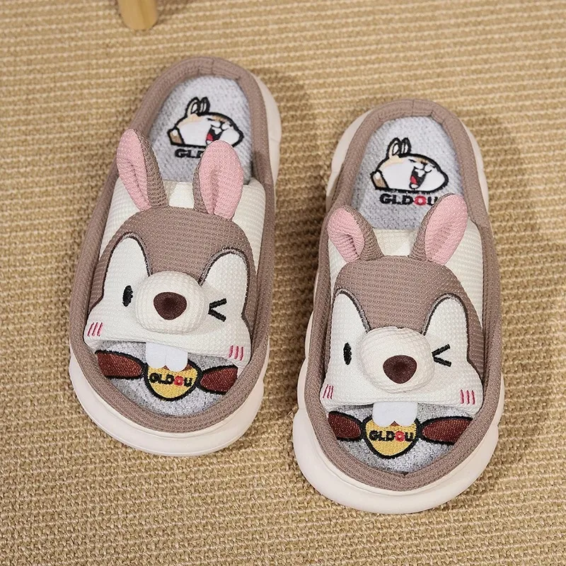 Home Linen Slipper for Women Cute Bunny Clouds Flip Flops Female Design Cozy Shoes Slides Four Season Platform Couples Sandals - Image 14