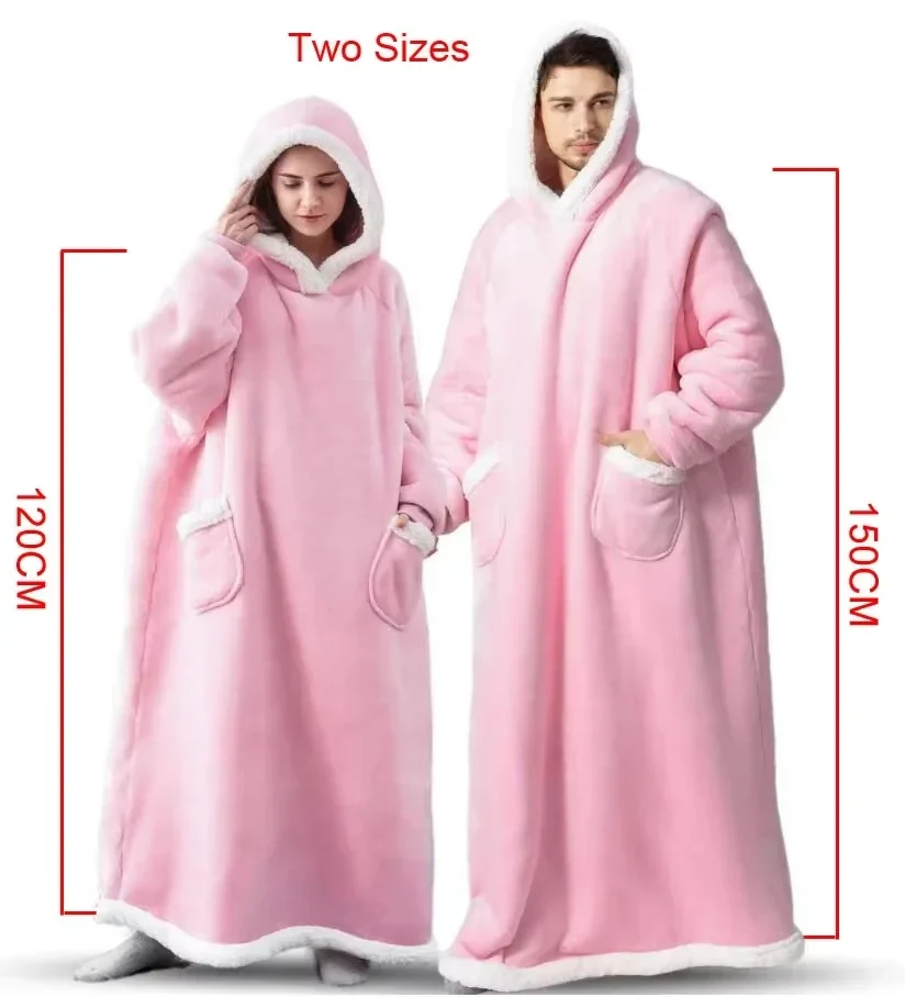 Super Long Flannel Blanket with Sleeves Winter Hoodies Sweatshirt Women Men Pullover Fleece Giant TV Blanket Oversized New - Image 2