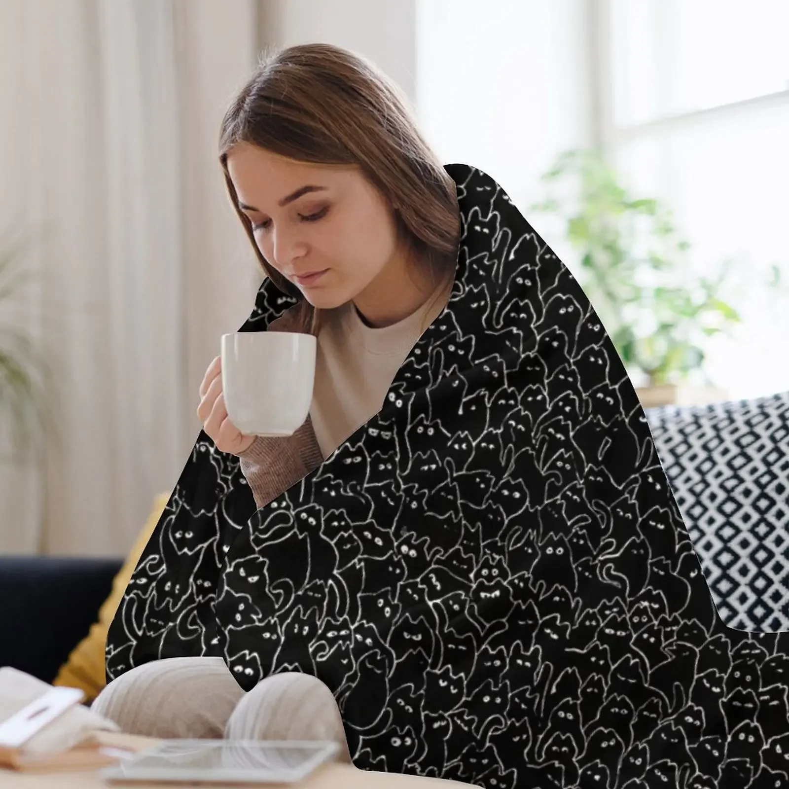 Fat black cats pattern Throw Blanket Flannel Fleece Soft Warm Throw Blanket - Image 3