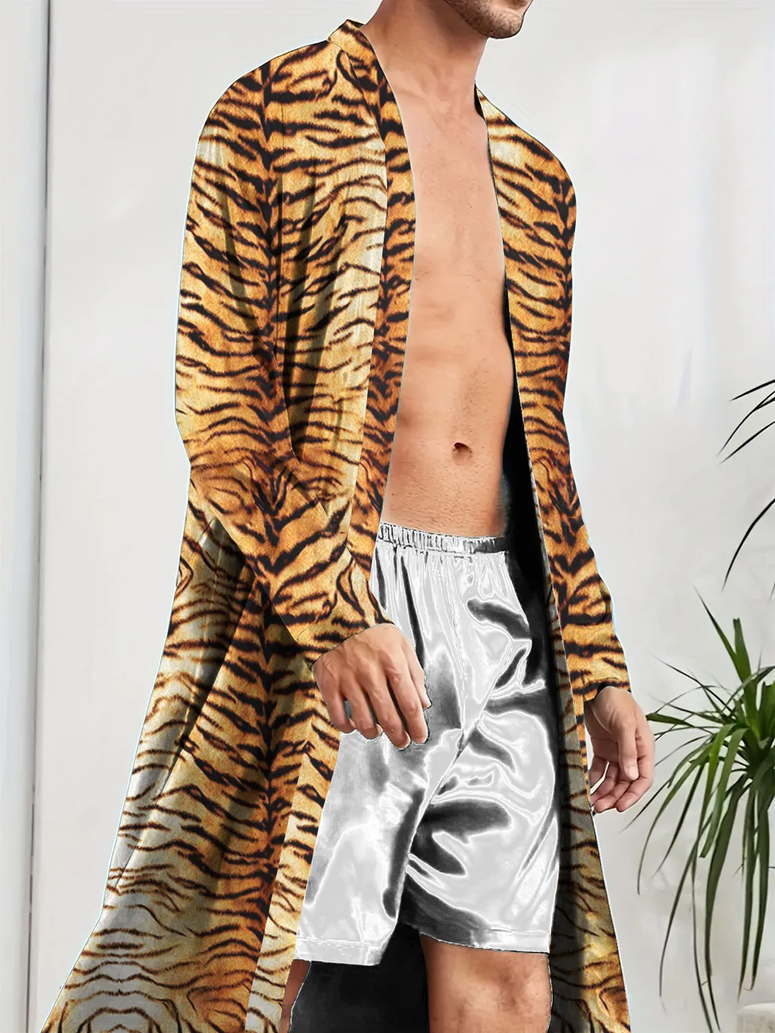 Men's Robes New Personalized Tiger skin Patterned men's Nightgown for Home Skin Friendly Thin Quick Drying Loose Fitting Pajamas - Image 4