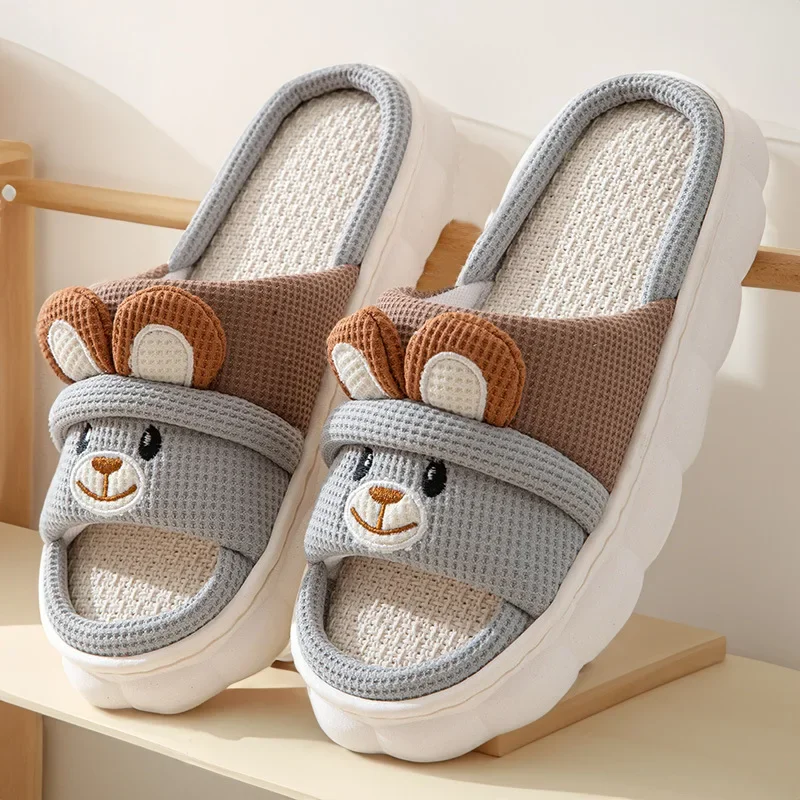 Cute Rabbit Slippers For Womens Autumn Cartoon Flip Flops Lady Cotton Linen House Shoes Slides Four Season Casual Home Slippers - Image 2