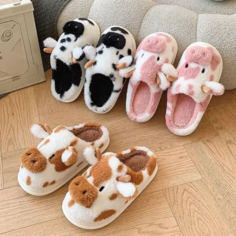 Women House Cute Cartoon Cow Designer Shoes