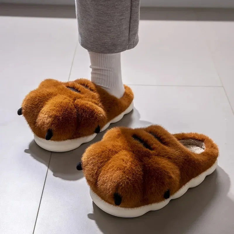 Winter Men's Tiger Claw Cotton Slippers – Thick Warm Plush Non-Slip Indoor & Outdoor Couple House Slippers - Image 4