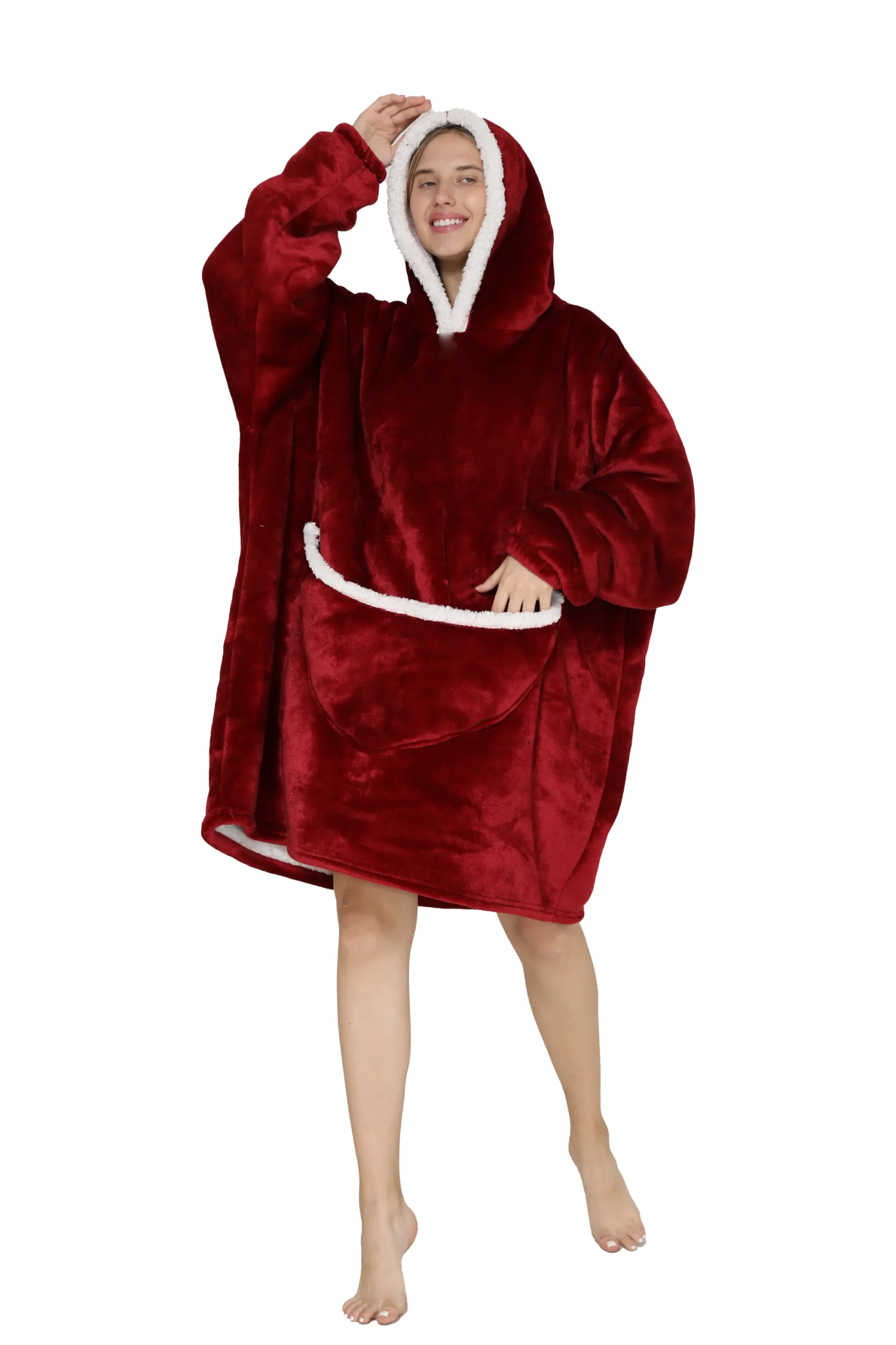 Oversized Wearable Hoodie Warm Flannel Sherpa Blanket Hoodie for Winter Men Women Pullover TV Sweatshirt - Image 17