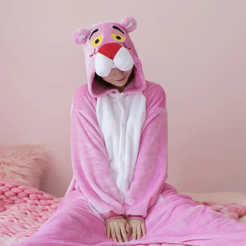 Pink Leopard Kigurumi Unicorn Pajamas Sets Flannel Animal Pyjamas Ladies Winter Nightie Sleepwear Homewear Cosplay Slipper - Image 3