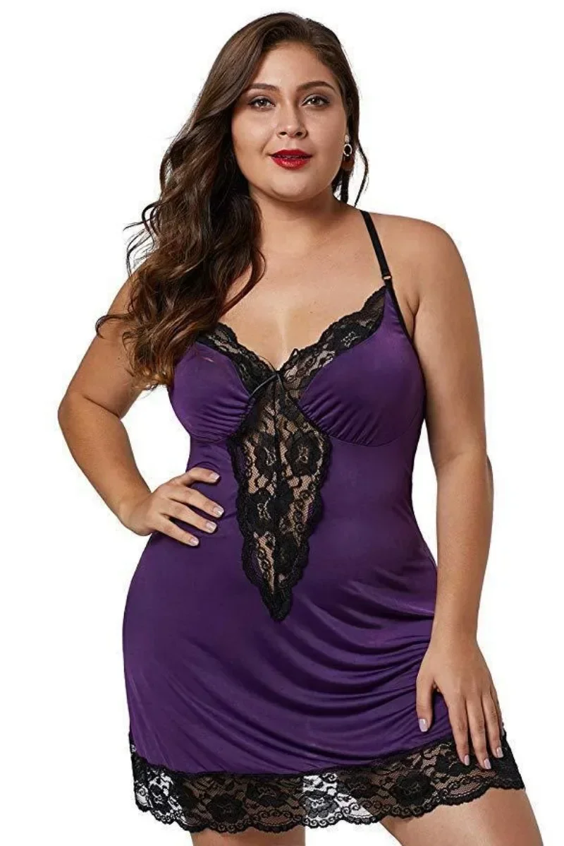 8XL Plus Size Lingerie Women Lace See Through Teddy Babydoll V Neck Sleeveless Nightdress Large Size Erotic Sleepwear Pajamas - Image 5